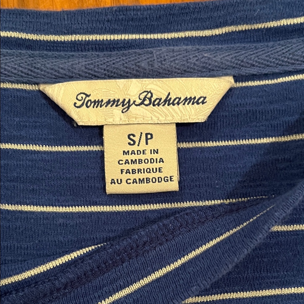 EUC Tommy Bahama Ashby Isles Blue with Metallic Stripe 3/4-Sleeve T-Shirt Sz S/P - Picture 2 of 10